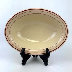 VTG Wellsville China San-Tan Oval Serving Bowl Burgundy Stripes Restaurant Ware